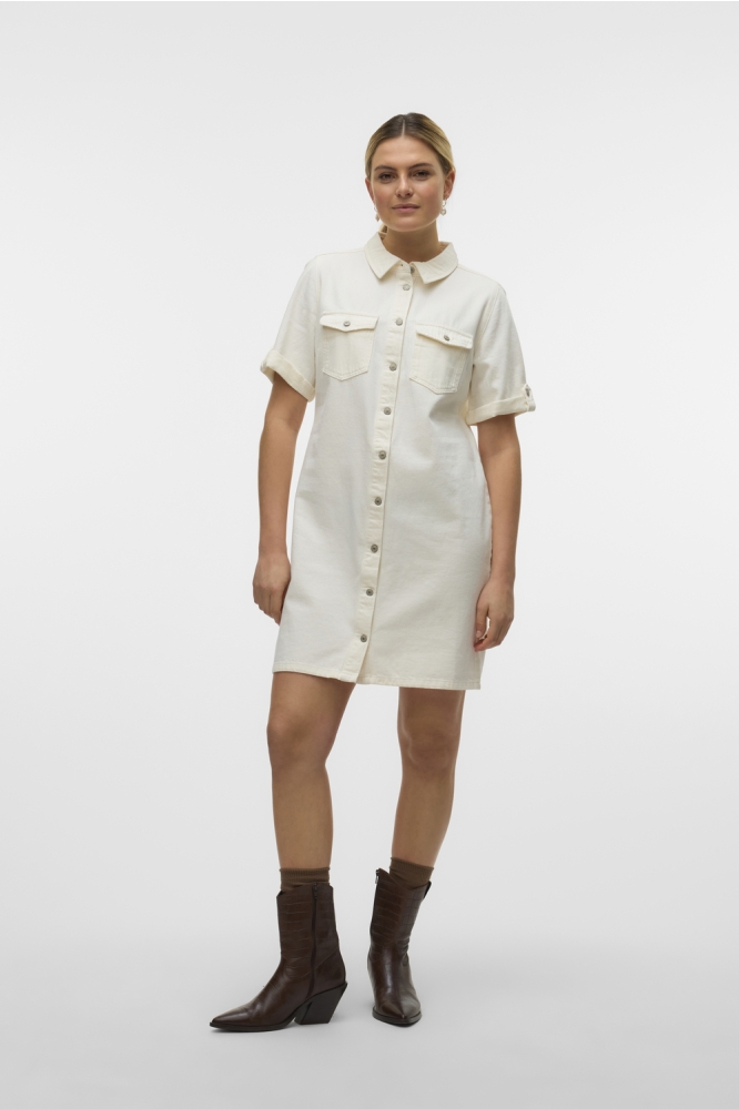 VMJENNIE SS SHORT DENIM DRESS GA NO 10309665 CLOUD DANCER